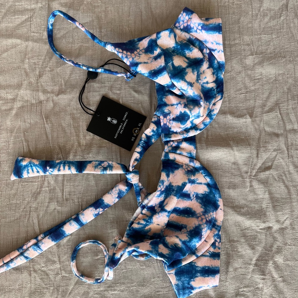 Skatie Blue and Pink Tie-Dye Bikini Top